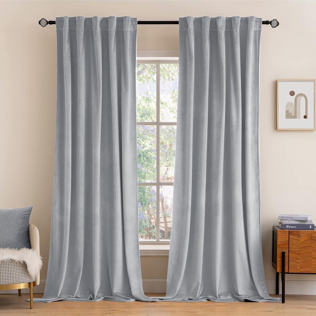 MIULEE Greyish White Velvet Curtains 84 inches 2 Panels - Luxury Blackout Curtains for Bedroom Living Room Thermal Insulated Super Soft Window Drapes Rod Pocket & Back Tab, W52 x L84 inches