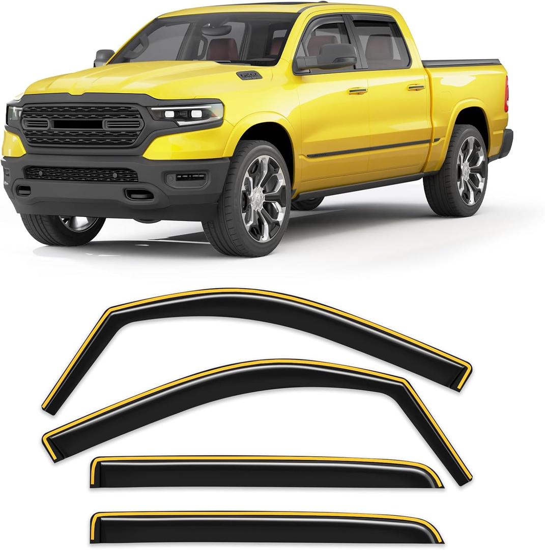 in-Channel Window Rain Guard for Dodge RAM 1500 (New Body Style Includes TRX) 2019-2026 Crew Cab Rain Guards Side Truck Window Visors Low Profile Vent Visor Window Deflectors Vent Shades