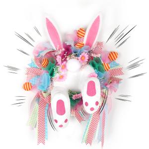 Interactive Easter Wreath with Moving Bunny Butt, Battery-Powered Animated Door Decor with Sound