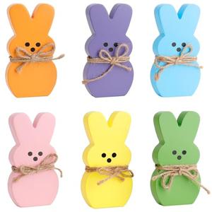 Easter Bunny Table Decorations, 6PCS Colorful Wooden Bunny Decorations for Home, Rabbit Table Centerpieces Spring Signs Tiered Tray Tabletop Decor for Easter Farmhouse Kitchen Room Party Supplies