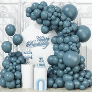 Retro Blue Balloons Different Sizes, 123 Packs 18 12 10 5 Inch Dusty Blue Balloon Garland Arch Kit for Birthday Wedding Graduate Baby Shower Party Decoration
