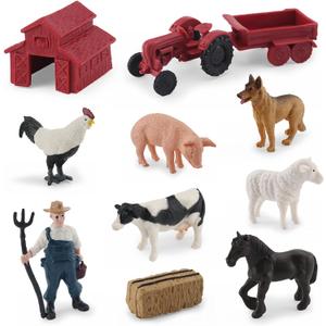MEMOVAN Realistic Mini Barn Farm Toys Tractor Playset Plastic Farm Animals Figurines Farm Cake Toppers Farm Figures Farmer Vehicle Toy Truck with Trailer for 3-12 Years Old Kids Boys Girls Toddler