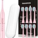 kingheroes Electric Toothbrush Set, Comes with 8 Brush Heads & Travel Case,4 Modes with 2 Minutes Built in Smart Timer, One Charge for 60 Days, 42000 VPM Motor (Pink)