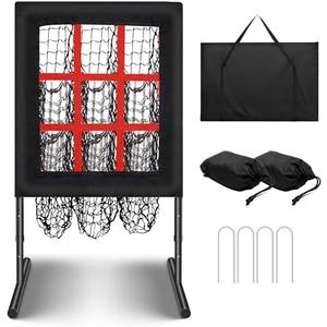 Baseball/Softball Pitching Net with Strike Zone - 9 Hole Pitching Target, Height Adjustable Practice Net for Baseball Training, Includes Carrying Bag, 4 Ground Stakes & 2 Sandbags