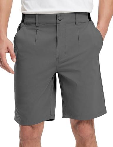 TBMPOY Men's Work Dress Shorts Golf Stretch Waistband Summer Pleated Casual Business Dressy Short for Men with Pockets, Size 38