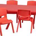 Flash Furniture 48x24 in Plastic Activity Table with 6 Chairs, Red, 24"W x 48"D x 14.50" - 23.75"H