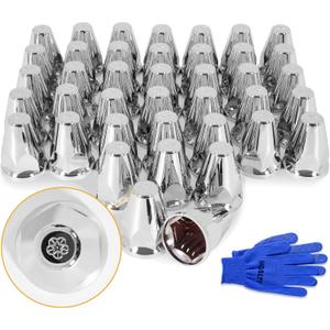 40Pcs Lug Nut Covers 33mm Bullet Flanged ABS Chrome Plastic Push-on Anti-Rust Standard Flanged Nut Covers for Semi Trucks, Trailers, Trucks, RVs