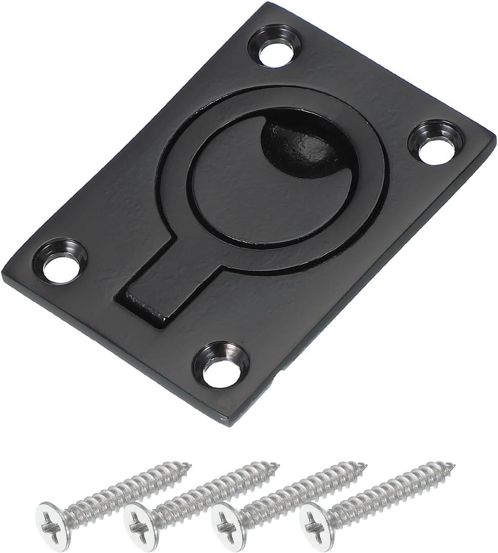 PATIKIL 2-1/2"-1-3/4" Flush Pull Ring Handles, 316 Stainless Steel Square Recessed Door Pull Hidden Boat Hatch Latch with Screws for Marine Yacht Furniture, Black