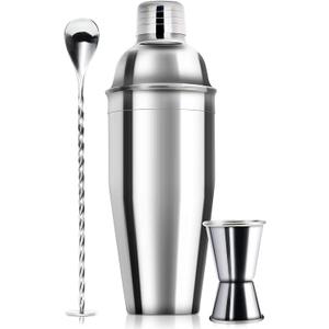 WPHUAW 24oz Cocktail Shaker Bar Set-Professional Margarita Mixer Drink Shaker and Measuring Jigger & Mixing Spoon Set Professional Stainless Steel Bar Tools Built-in Bartender Strainer for Martini Kit (3-piece)
