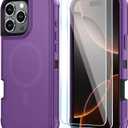 SunStory Magnetic for iPhone 16 Pro Case with HD Screen Protector, Compatible with MagSafe, 3-Layer Heavy Duty Full-Body Cover, 3 in 1 Hybrid Protective Case for iPhone 16 Pro 6.3",Purple