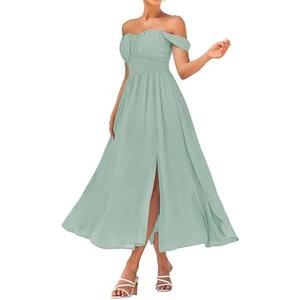 GRACE KARIN 2025 Women's Summer Floral Print Flowy A Line Maxi Dresses Sleeveless Smocked Off Shoulder Dress XL