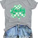 St Patricks Day Shirt Women: Lucky Shamrock Tshirt Irish Shirts St Patricks Clover Short Sleeve Tee Top (Medium, Grey)