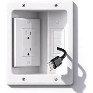 Wall Cable Concealer Kit with Recessed Tv Outlet Box-Two-Hole Socket,Tv Cable Hider Wall Kit Hider Box Fits All Plugs, Easy, Safe Cable Management