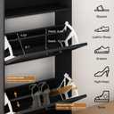Shoe Storage Cabinet with 2 Flip Drawers, 24" W Farmhouse Modern Hidden Shoes Rack Cabinet with Adjustable Shelves & Open Storage, Narrow Slim Shoe Organizer for Front Door Entrance, Entryway, Black