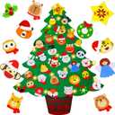 Felt Christmas Tree for Toddlers, 3.2ft Animal Theme Felt DIY Tree for Kids Wall with Lights + 33 Ornaments (Include 25 animals), Indoor Christmas Wall Hanging Decor, Kids Gifts Parties Activities