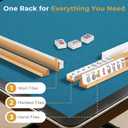 Beechwood Mahjong Racks with Pushers Set of 4, 17 Inches Classic Wooden Mahjong Tile Holder with Storage Bag, All-in-One Tile Rack for American Mahjong, Dominoes, Mexican Train