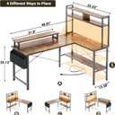 Aheaplus L Shaped Gaming Desk with Power Outlets & LED Lights, Rustic Brown, 49Inch