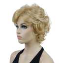 Lydell Women's Short Wavy Curly Wig Synthetic Hair Full Wig Blonde Highlights 6 inches