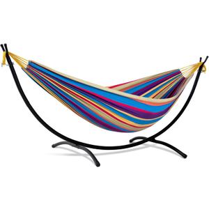 SUNCREAT Portable Large Hammock with Stand, Two Person Hammock with Stand Included, Rainbow Stripes