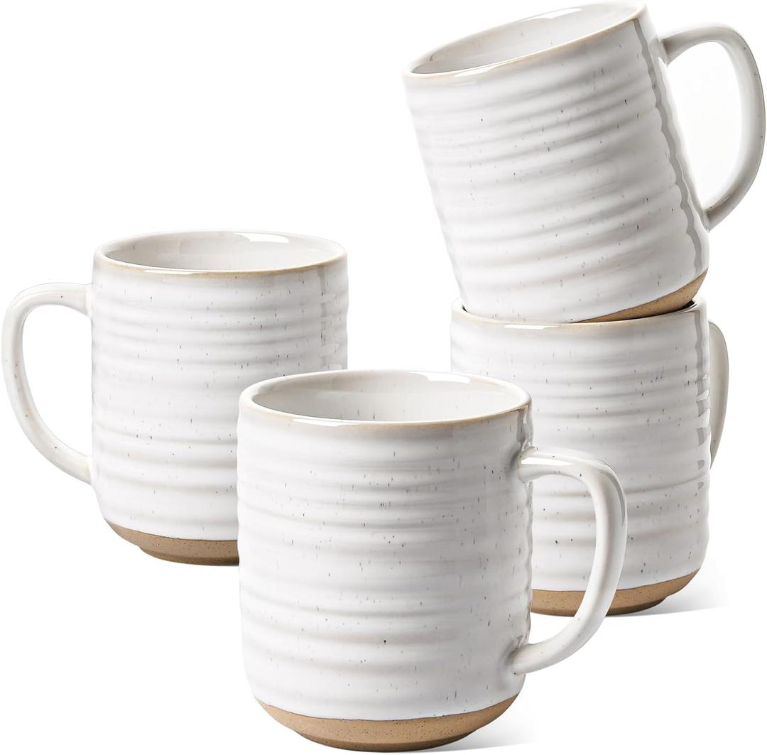 LE TAUCI Coffee Mugs 12 oz, Ceramic Coffee Cups for Latte, Hot Tea, Cappuccino, Mocha, Cocoa, Housewarming Wedding Present Mug Set - Set of 4, Arctic White (Full 12 oz, Normal 11 oz)