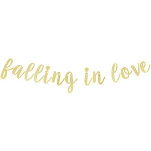 LINGTEER Falling in Love Gold Glitter Bunting Banner Perfect for Happy Thanksgiving Autumn Party Backdrop Gift Decorations Sign.