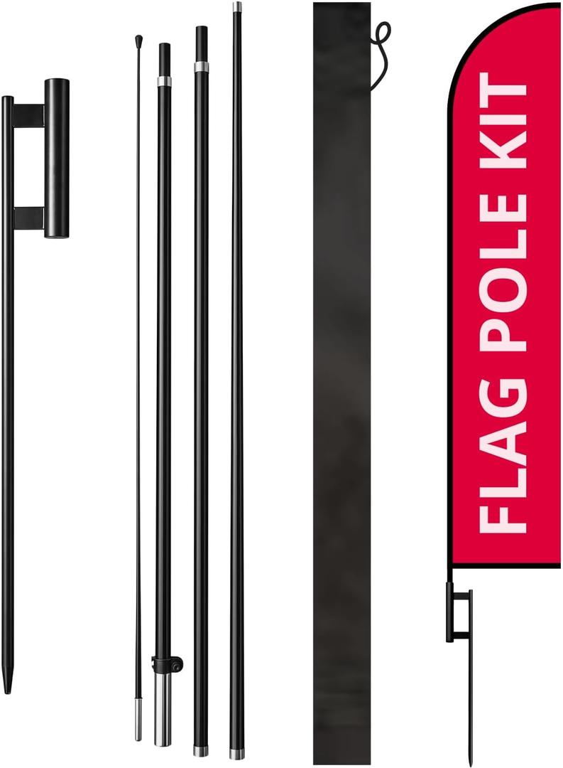 ASHUR Feather Flag Pole Kit, 12ft Tall 100% Fiberglass W/ 31" Heavy Duty Ground Stake, for High-Visibility Feather Flags, Outdoor Custom Business Advertising Banners, Swooper Pole kit, 1Set 12ft