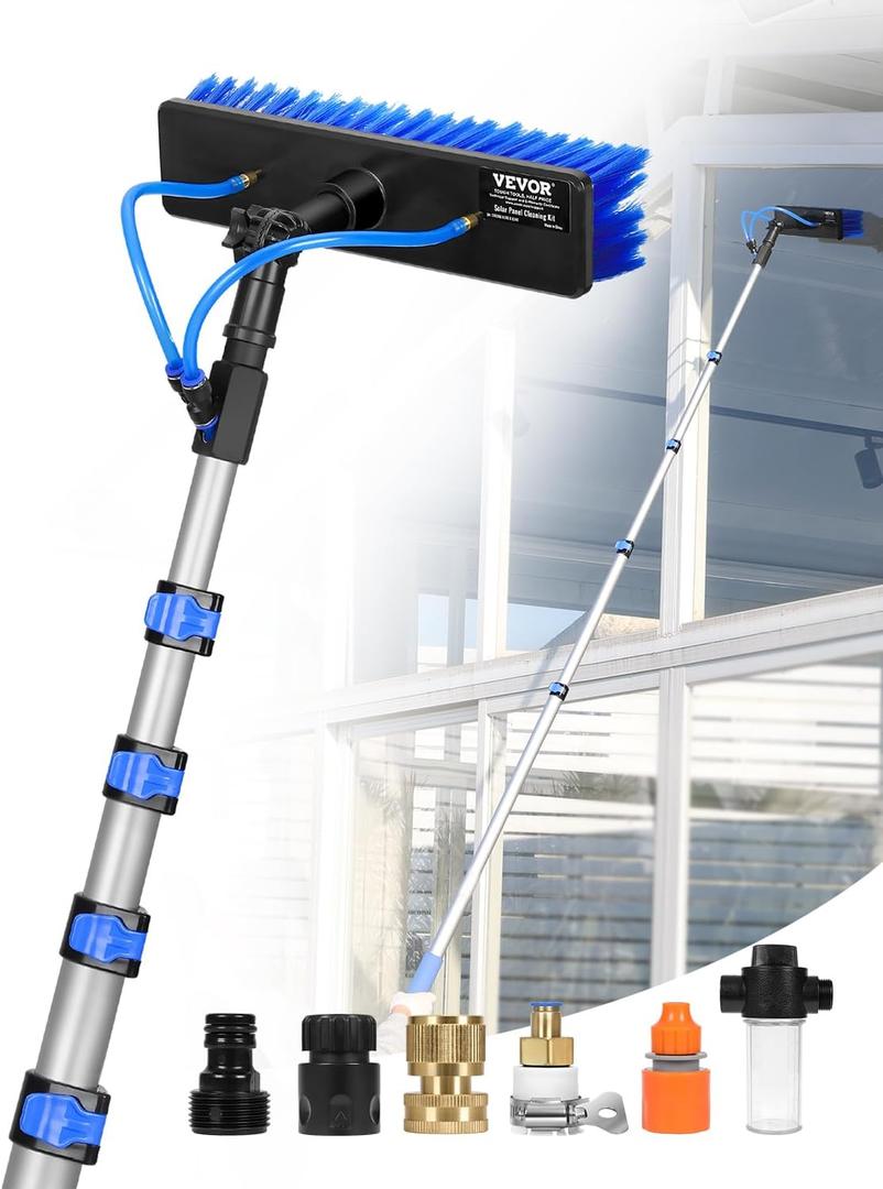 VEVOR Water Fed Pole Kit, 30FT Solar Panel Cleaning Pole with Extendable Handle, 180 Rotatable Brush Head & 65.6FT Hose, Household & Outdoor Window Cleaner Tool for Caravan Solar Panel Deck
