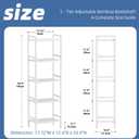 HITNET 5 Tier Bamboo Shelf, Tall Narrow Bookcase, Freestanding Bathroom Storage Unit with Adjustable Shelves, Modern Display Standing Bookshelf for Living Room, Bedroom, Home Office, White, 45 cm x 31.5 cm x 142 cm