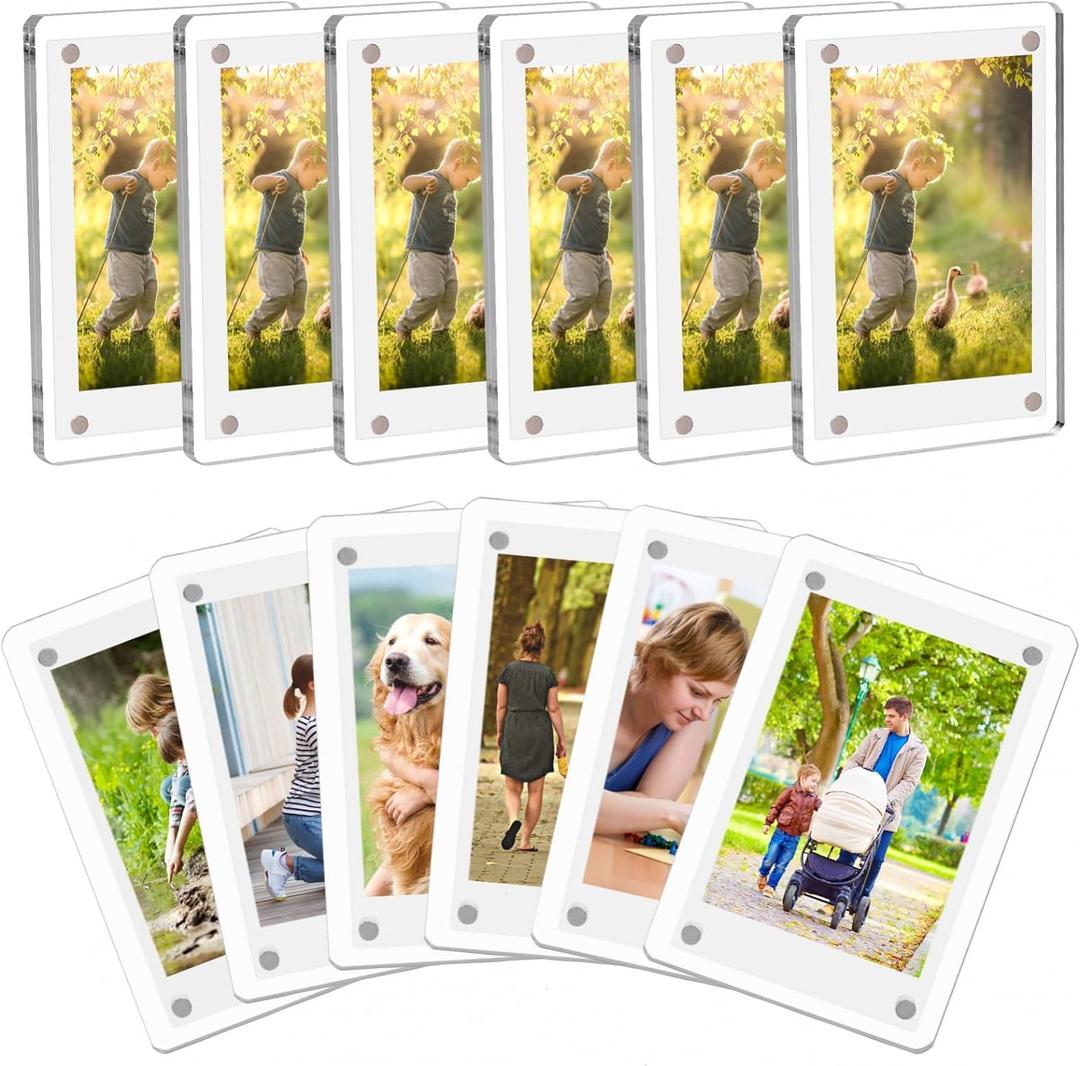12 Packs Acrylic Fridge Magnetic Picture Frame Magnetic Polaroid Frames for Photos Instax Mini Frame Clear 2.36 x 3.54 Inch