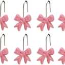 12PCS Pink Bow Knot Shower Curtain HooksRustproof Metal Shower Curtain Rings, Decorative Bathroom Accessories Set for Bathroom Bedroom Living Room Art Decor (Pink)