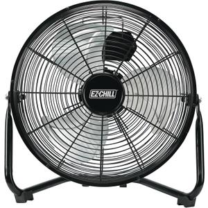 EZ-CHILL 12 Cradle Floor Fan, 3 Speed, High Velocity, 180 Degree Adjustable Tilt, All-Metal, Carry Handle, Rubber Feet, Airflow 15.42 ft/sec, Ideal for Home, Bedroom & Office, Black