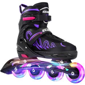 Inline Skates for Girls and Boys Ages 5-8 8-12 Light up Wheels, Adjustable Size Roller Skates Blades Kids Adult Women Outdoor (Large - Youth (4-7 US), Purple)