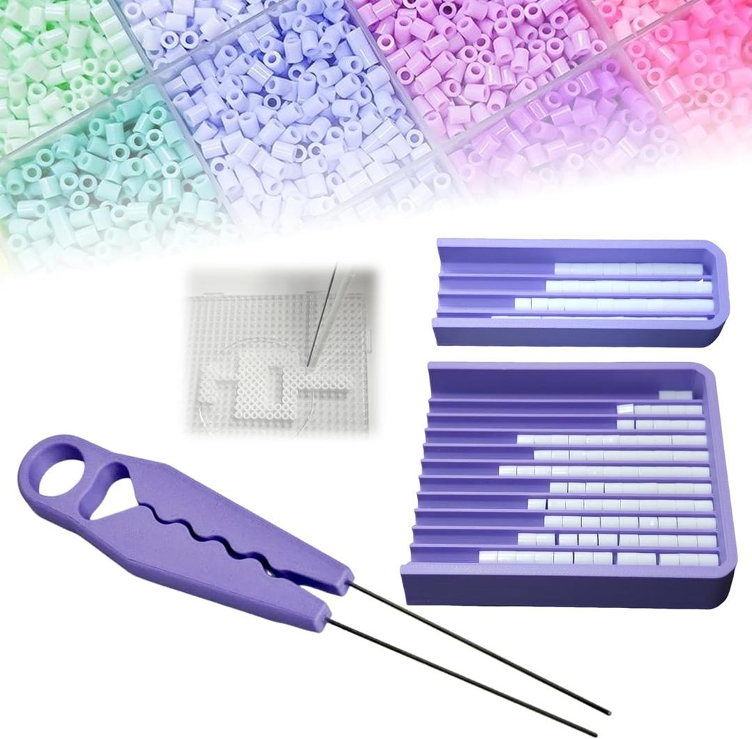 Fuse Bead Double Needle Tweezer & Aligner Tray Set, 5mm Fuse Beads Kit with Double Needle Tweezer, Fuse Tool for Crafting Efficient (Regular 5mm Bead Tool Kit)