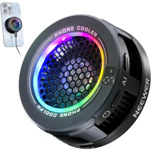 NEEWER Basics Magnetic Phone Cooler, Low Noise USB Cooling Fan with Smart Temp Control, RGB Light, Magnetic Ring & Clip Compatible with iPhone 15 16 Pro Max MagSafe Samsung iPad for Gaming, PA069