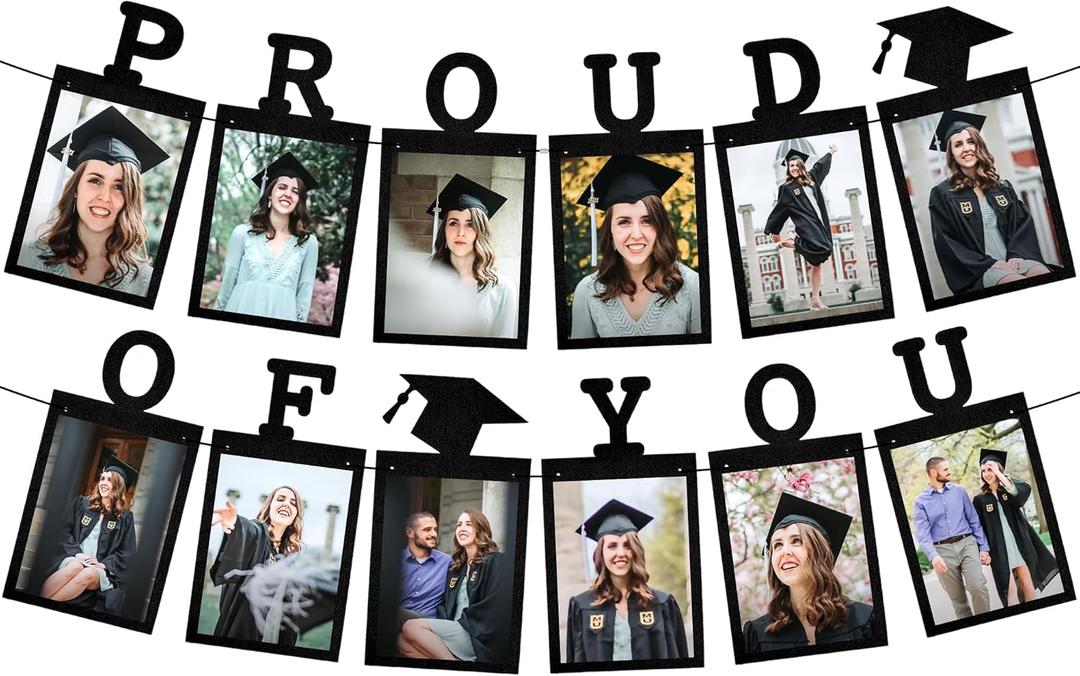 KatchOn, Graduation Photo Banner 2025 - Large, 10 Feet | Felt Proud of You | Grad Banner 2025 Personalized | Grad Picture banner 5x7 for Black 2025 | Graduation Decorations 2025