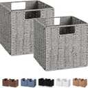 Vagusicc Wicker Basket, Set of 2 Hand-Woven Wicker Storage Basket, Foldable 11 inch Cube Storage Bins, Storage Baskets for Organizing Shelves, Closet Organizers and Storage Bins, Gray (111111)