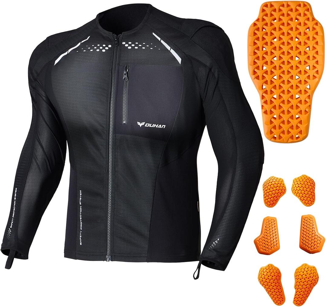 DUHAN Motorcycle Shirt Mesh Motorcycle Jacket Men with CE Level 2 Armor motorcycle protective gear for All Seasons (Orange)