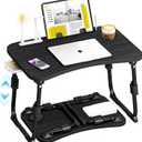 Lap Desk for Bed Adjustable Height, Foldable Bed Table with Storage Drawer, Tablet Slot & Cup Holder, Portable Laptop Stand for Bed & Sofa, Bed Desk for Adults & Kids, Black