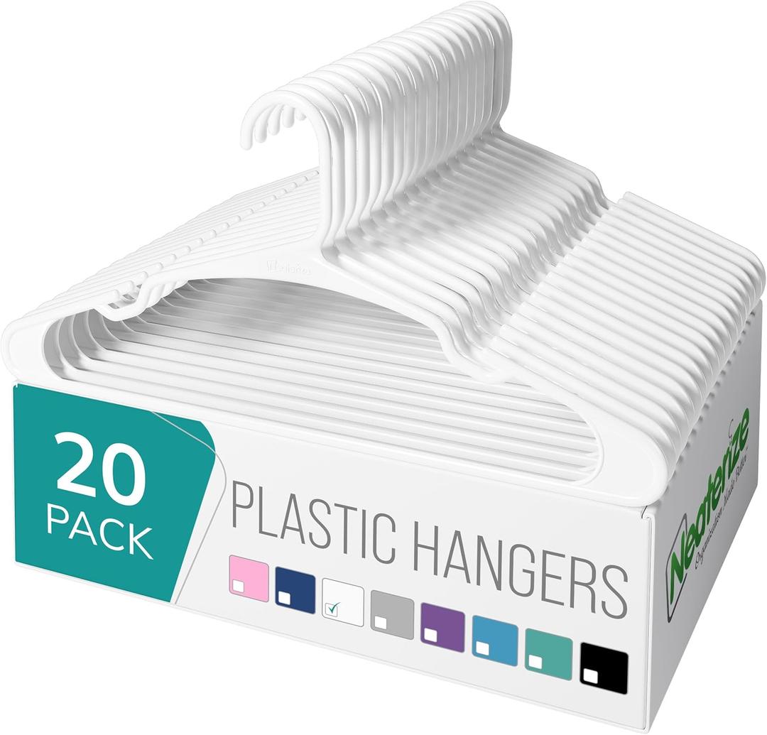 NEATERIZE Clothes Hangers Plastic 20 Pack For Adults - Plastic Hangers, The Perfect Coat Hanger and Space Saving Clothes Hangers for Closet, Percheros Ganchos para Colgar Ropa Hangars - Purple Hangers