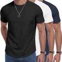 DOWMQ 3 Pack Mens Cotton T Shirts Short Sleeve Crewneck Shirts for Men Pocket Tshirts Casual Lightweight Summer Basic Tees 3 Pack Black White Navy Blue, L