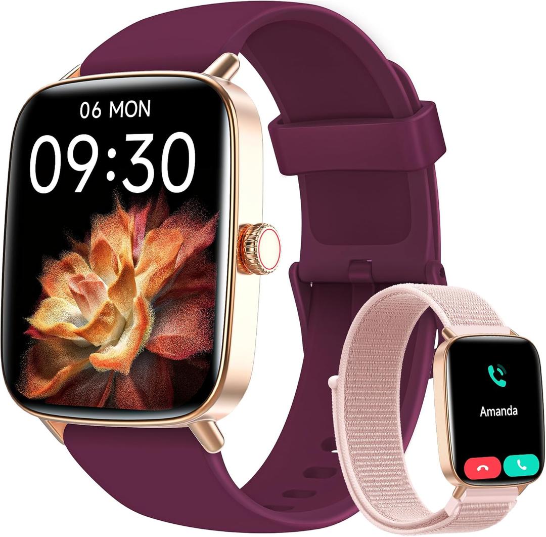Smart Watch for Women Men, 1.85" HD AMOLED Fitness Tracker (Answer/Call) with 24/7 Heart Rate/Sleep/SpO2 Monitor for iPhone & Android, 120+ Sports Modes Smartwatch with IP68 Waterproof, 2 Bands