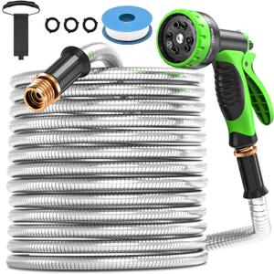 GARDENWORK Water Hose 50 FT,Stainless Steel Garden Hose with 10 Function Nozzle Flexible,Metal Garden Hoses with Leak-Proof Connectors,Flexible Hose,Waterhose for Outside