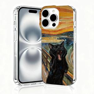 for iPhone 16 Pro Max Case, Animal Phone Cases for iPhone 16 Pro Max, Scratch Resistant Shockproof Cover, Aesthetic Clear Phone Cover, Black Cat Case, Black Cat in the Screaming PaintingB081