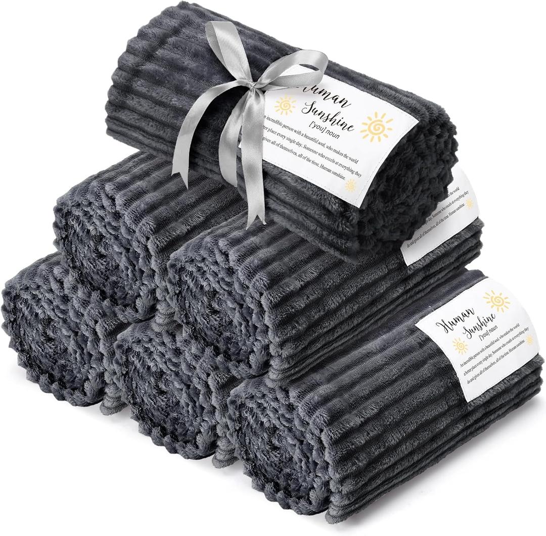 Moukeren 6 Pack Employee Appreciation Gifts Textured Thank You Blankets Bulk Human Sunshine Inspirational Throws Graduation Wedding Gifts for Staff Graduates Guests Teacher Nurses(Dark Gray, Sunshine)
