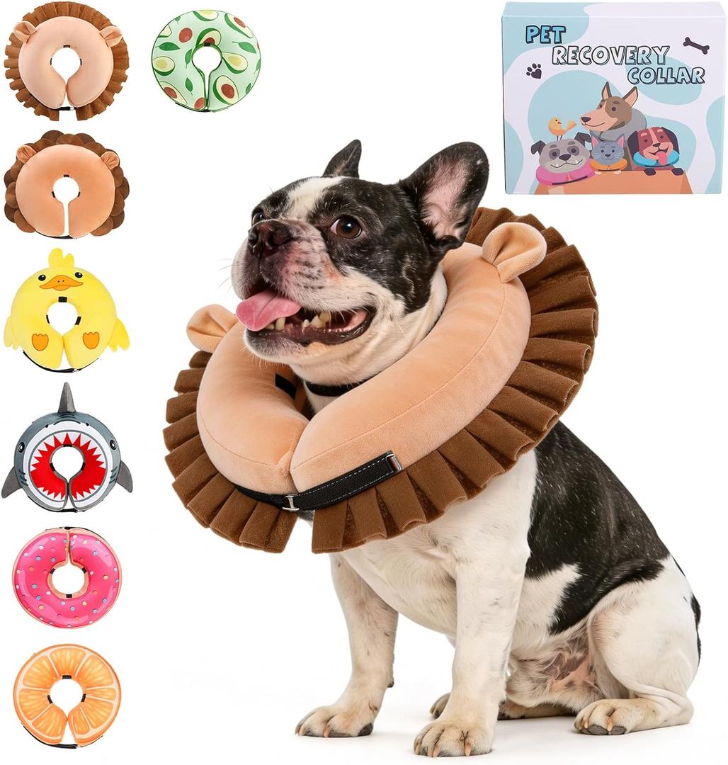 KOOLTAIL Inflatable Dog Cone Collar, Soft Donut E Collar for Dogs After Surgery to Stop Licking Enhanced Alternative, Blow Up Pet Neck Pillow Recovery Adjustable Cone for Dog Cat, Lion Brown M (Medium(13-15in))