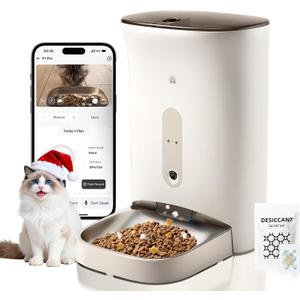 Automatic Cat Feeder with 3MP Camera,2K HD Video with Night Vision,5G/2.4G WiFi Pet Feeder with 2-Way Audio,App-Controlled Timed&Blockage Sensor,Detachable for Easy Cleaning with Desiccant for Cat/Dog