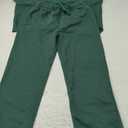 Women's Two Piece Outfits 3/4 Sleeve Capelet Crew Neck Pullover Top Wide Leg Pants Lounge Set Green Small