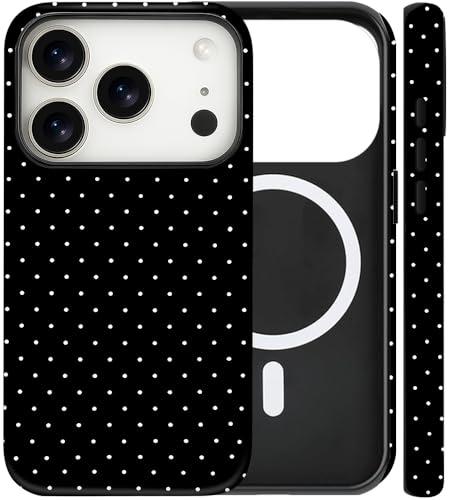 flewfun Magnetic for iPhone 17 Pro Case Cute Polka Dot Phone Case, Shockproof Slim TPU and Hard PC Protective Phone Cover Compatible with MagSafe Designed for Women Girls, Black
