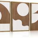 Large Abstract Brown and Beige Wall Art Set Modern Geometric Wood Grain Wall Decor Minimalist Neutral Mid Century Artwork Bohemian Art Decor for Living Room Bedroom Office-16x24Inch x3