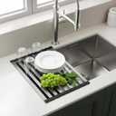 Meowoo Rectangle Dish Drying Rack, 17.5" x 13" Roll Up Over The Sink Dish Drainer Rack, Non-Slip Silicone Base, Stainless Steel Sink Drying Rack for Kitchen, Black